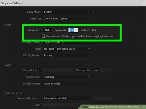 adobe premiere pro frame size.